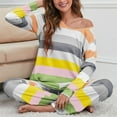 thumbnail image 4 of Loungewear 2 Pieces Outfits Color Block Long Sleeve Tops Pullover Wide Leg Pants Soft Pajamas Sets PJs Sleepwear Womens Clothes, 4 of 6