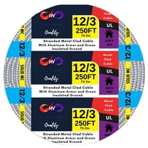 12/3 Solid Metal Clad - Cable with Ground Wire - MC Aluminium Armor and Stranded Copper Conductor (250 Ft)