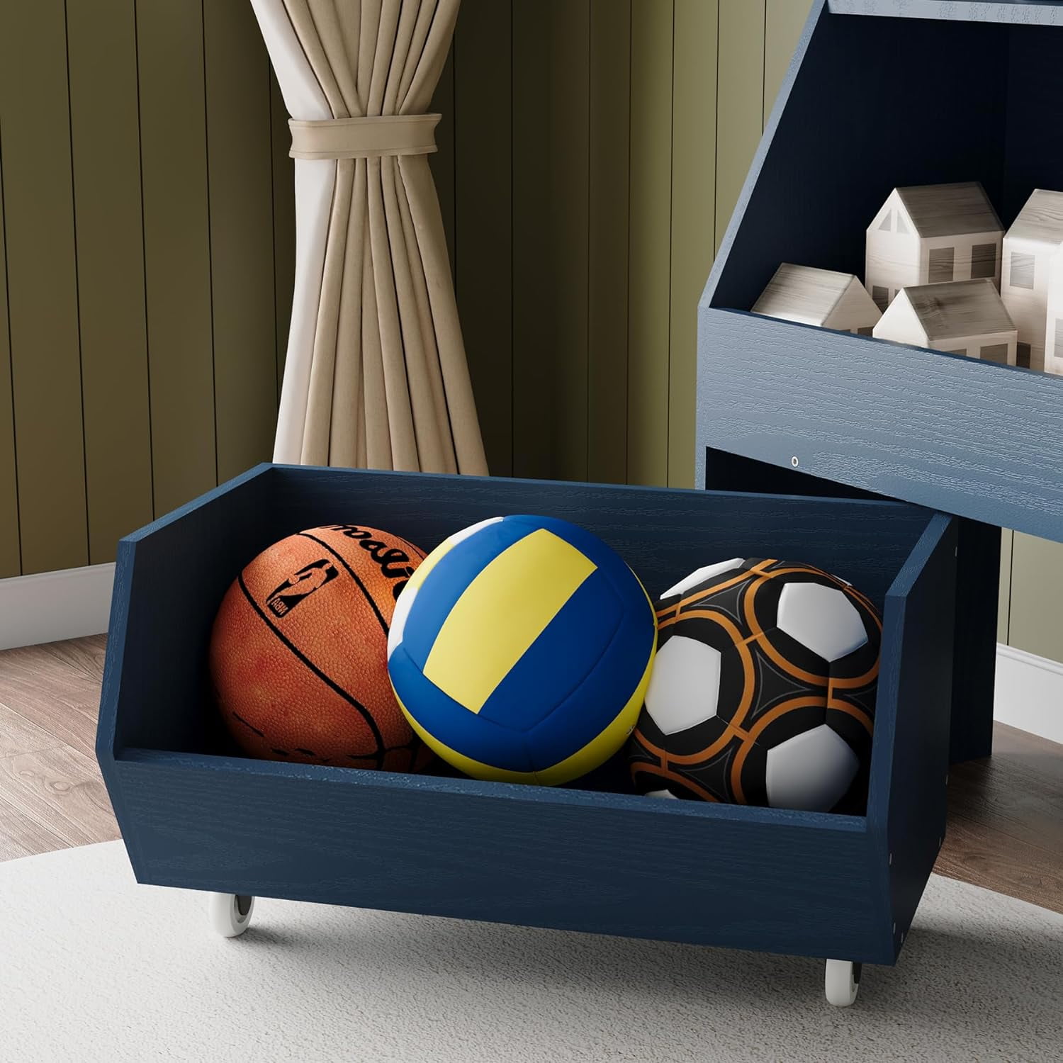 Toy Storage and Organizer  Muti-Functional Bookcase and Storage Bin with Moveable Drawers,2 Ties Storage Carbinet Dark Blue