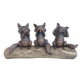 thumbnail image 5 of Rustic See Hear Speak No Evil Sly Foxes Squatting On Driftwood Log Statue 12"L, 5 of 5