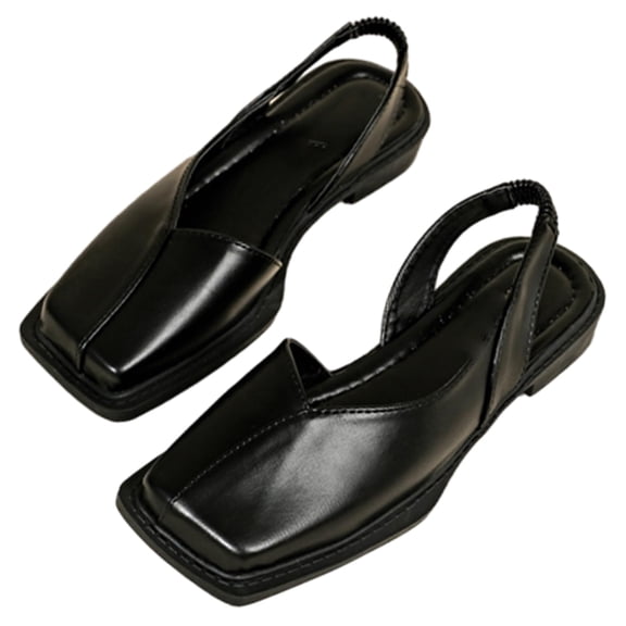 Women's Square Toe Slingback Flats Closed-Toe Low Heel Sandals Elastic Strap