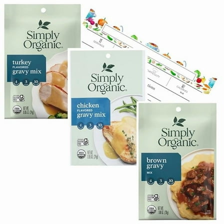 Simply Organic Gravy Mix 3 Pack Bundle, One of Each flavor: Beef, Chicken, Turkey