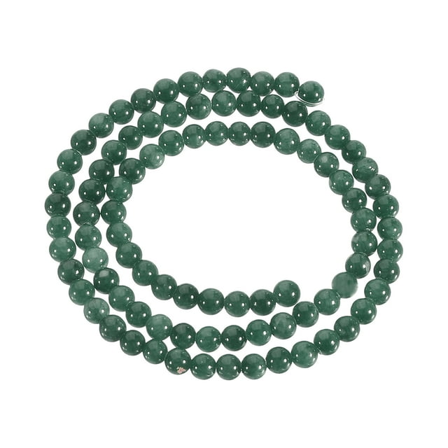 Unique Bargains 93 Pcs Perles en Pierre Naturelle 4mm Perles Rondes pour Fabrication de Bijoux Bracelet Collier DIY Vert Profond