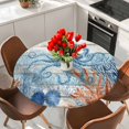 thumbnail image 2 of Coastal Octopus Round Tablecloth 45-54 Inch Round Fitted Table Cloth with Elastic Edge, Nautical Coral Leaf Turquoise Wood Grain Waterproof Table Cover Protector for Outdoor Picnic Party Dining, 2 of 9