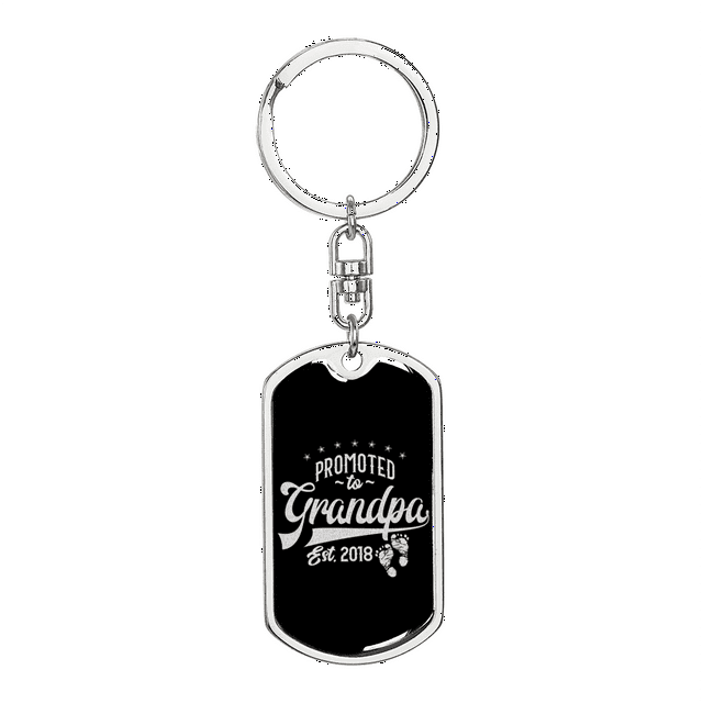 Promoted To Grandpa Swivel Keychain Dog Tag Stainless Steel or 18k Gold