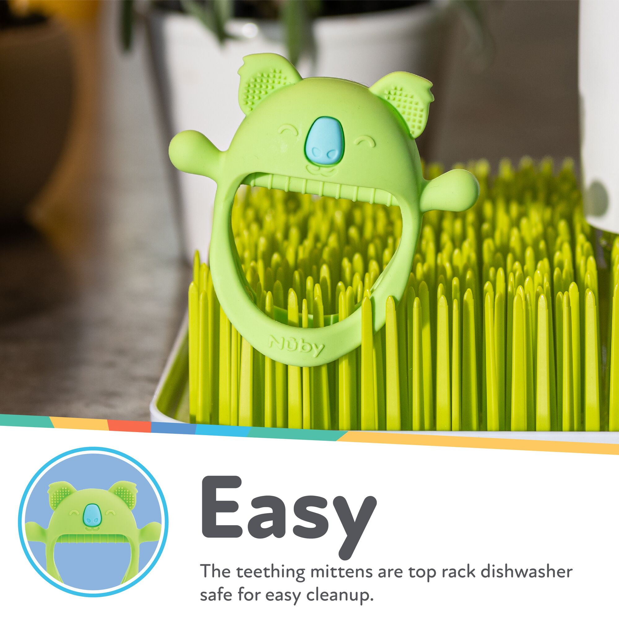 Nuby Mini Wrist Grip Silicone Teething Mitten for Babies, Koala