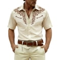 thumbnail image 2 of HOWPAY Button down Shirts for Men Short Sleeve Summer Western Cowboy Print Beach Vacation Tee Regular Fit Casual Lightweight Comfy Clothes Beige L, 2 of 4