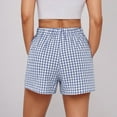 thumbnail image 5 of YUGYXL Womens Casual Striped Shorts Cotton Linen Stretch Waist Boxer Shorts Gingham Pajama Sleep Plaid Shorts Y2K Beach Bottoms B Dark Blue M, 5 of 5