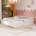 thumbnail image 3 of Jopath Full Size Floor Bed Frame, Montessori Wooden Floor Bed With Super High Security Barrier and Door for Girls and Boys White, 3 of 9
