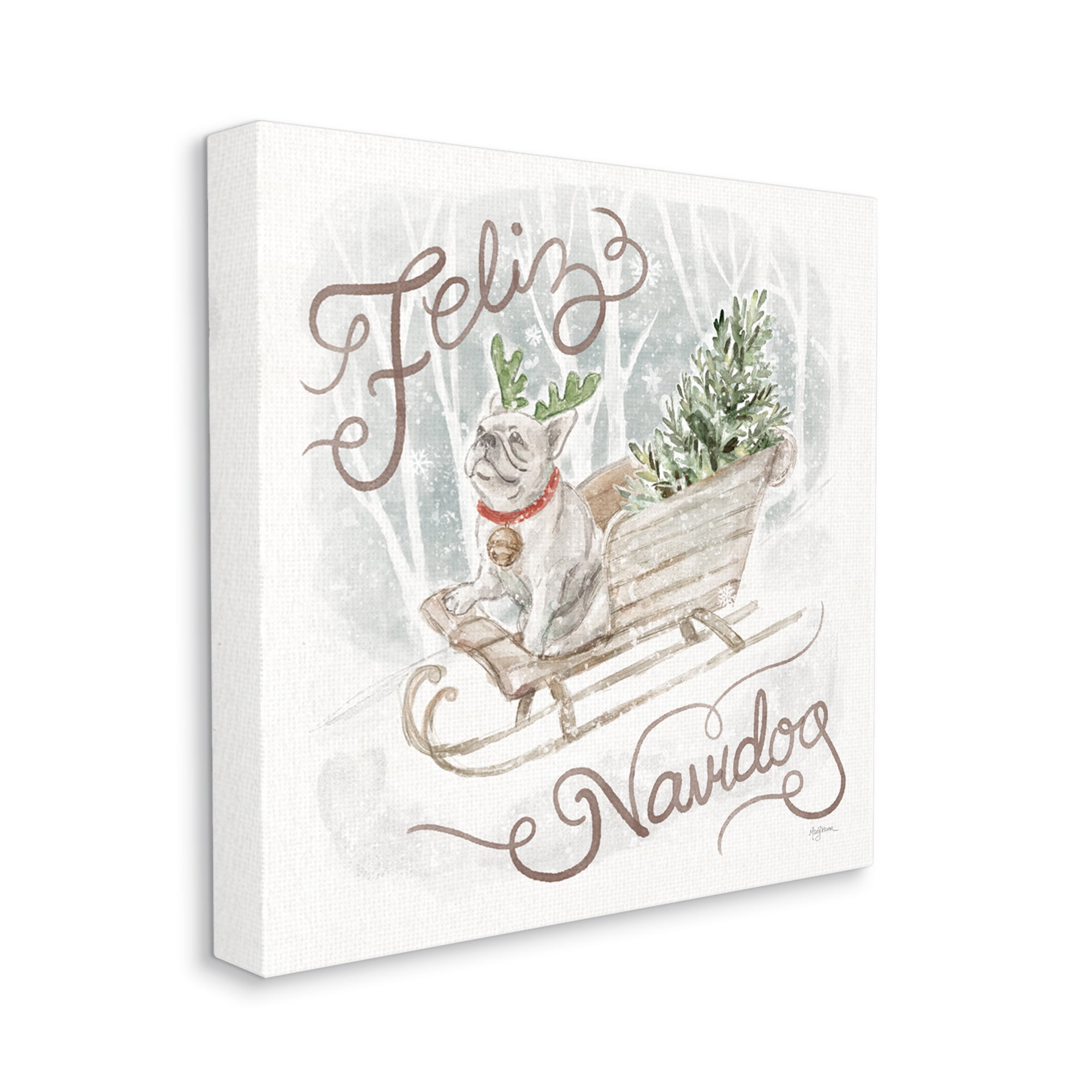 Stupell Industries Feliz Navidog Bulldog Holiday Painting Gallery Wrapped Canvas Art Print Wall Art, 24 x 24