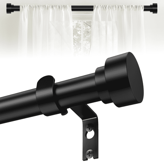 OLV 1" Heavy Duty Adjustable Black Curtain Rods for Windows, Modern Decorative Drapery Rod 30-60" with Classic Finial