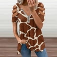 thumbnail image 2 of Giraffe Pattern Womens Summer V Neck Zipper Top Short Sleeve T Shirt Off Shoulder Top Casual Classy Loose Shirts, 2 of 7