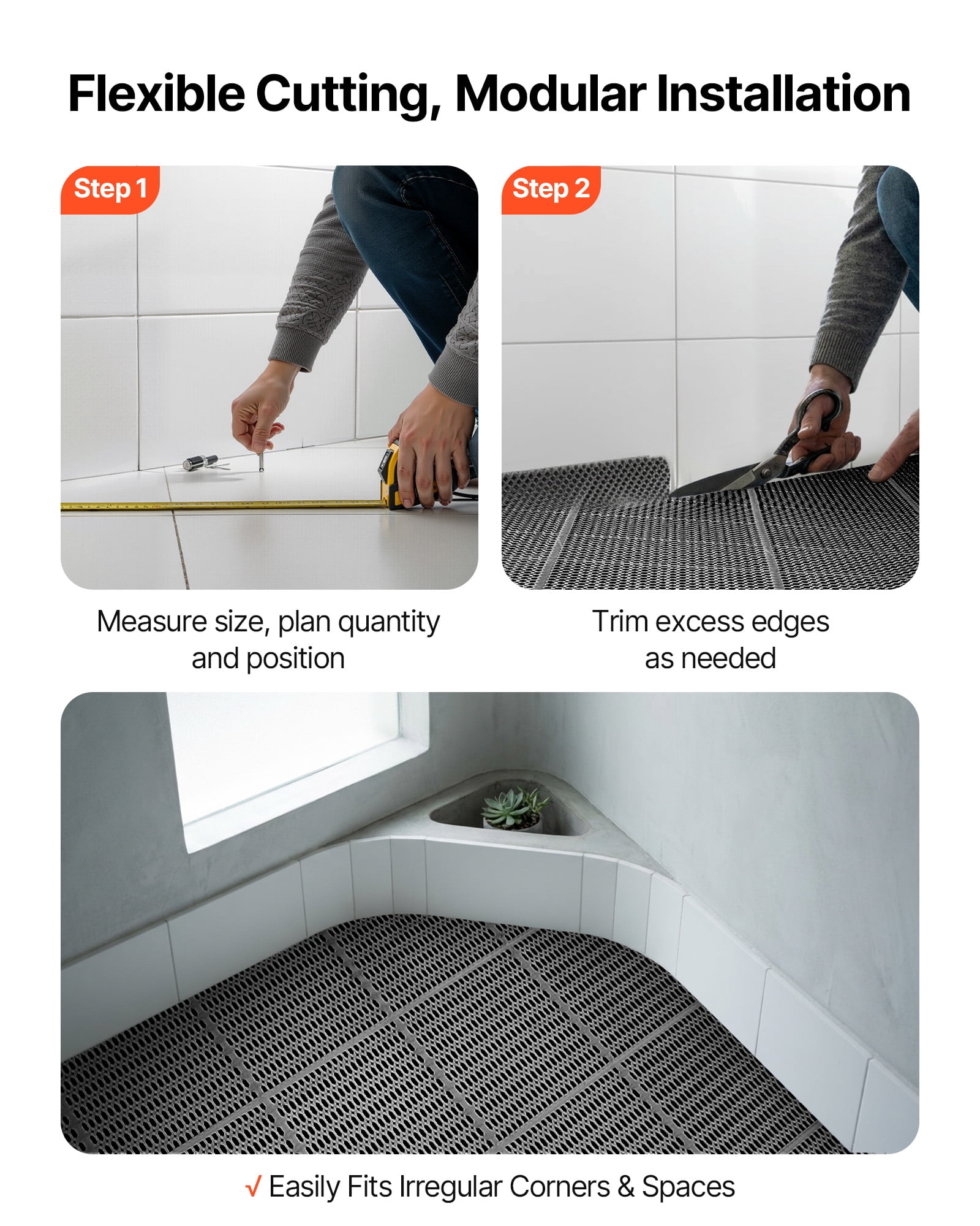 VEVOR Drainage Mat, 3 x 50 ft, PVC Non Slip Commercial Floor Mat, Wet Area Water Drain Splash Matting Hollow Doormat Roll, for Outdoor Indoor Restaurant Swimming Pool Patio Bathroom Washroom, Black