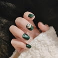 thumbnail image 3 of Press On Nails HUOGUO, diseño corto de perlas verdes, 24 unidades, 3 of 5
