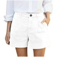 thumbnail image 2 of Women Work Pants Plus Size Women Solid Summer Casual Pleated High Waistband Pocket Shorts Work Pants for Women Plus Size White 2XL, 2 of 8