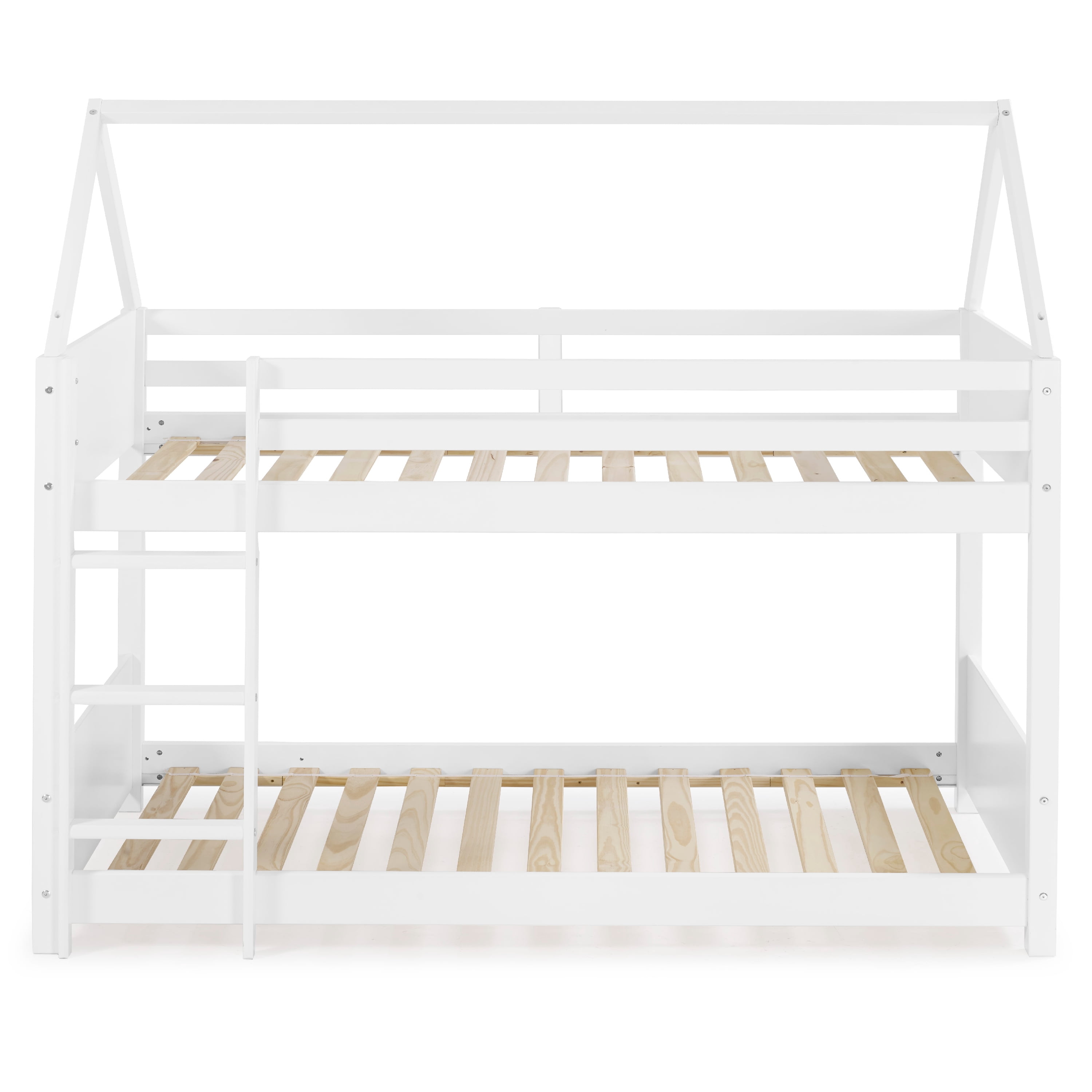 Lodgepole Kid's Twin Over Twin A-Frame Bunk Bed with Built-In Ladder, White