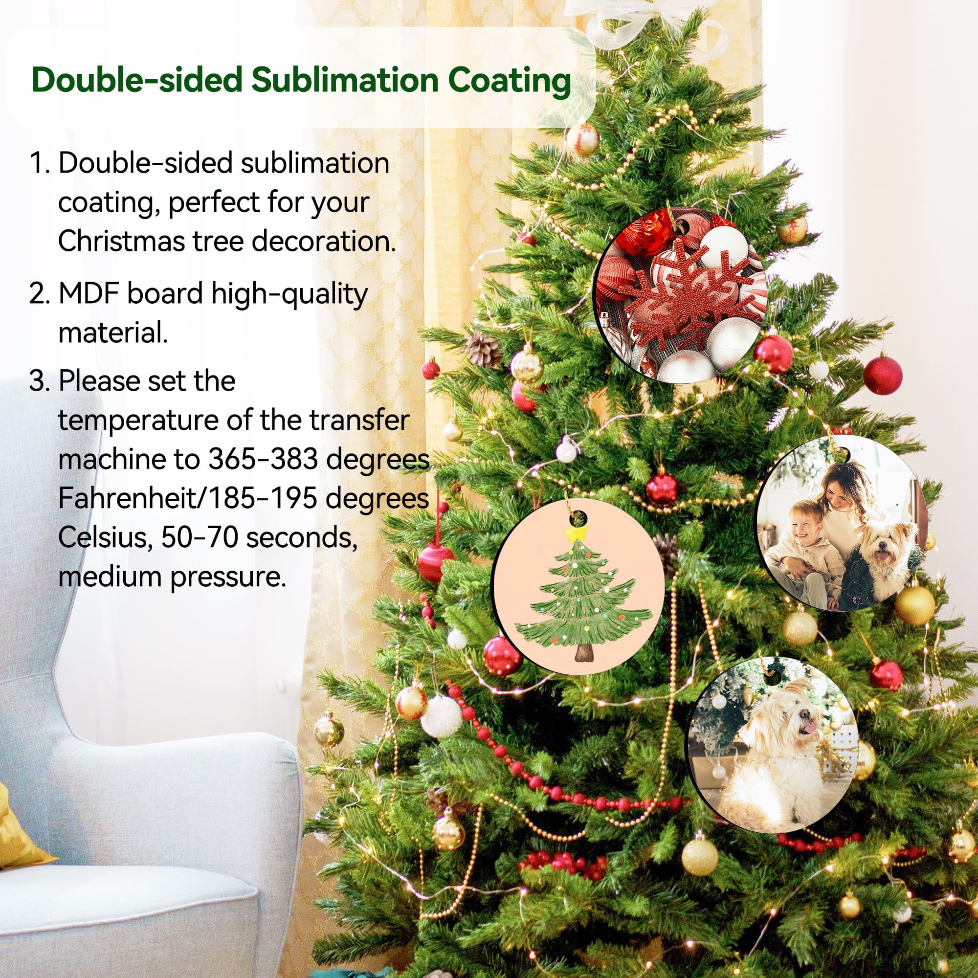 40Pcs Sublimation Ornament Blanks, 2.75inch Round MDF Double Sided Sublimation Christmas Ornaments Blanks for Christmas Tree Decor DIY Crafts