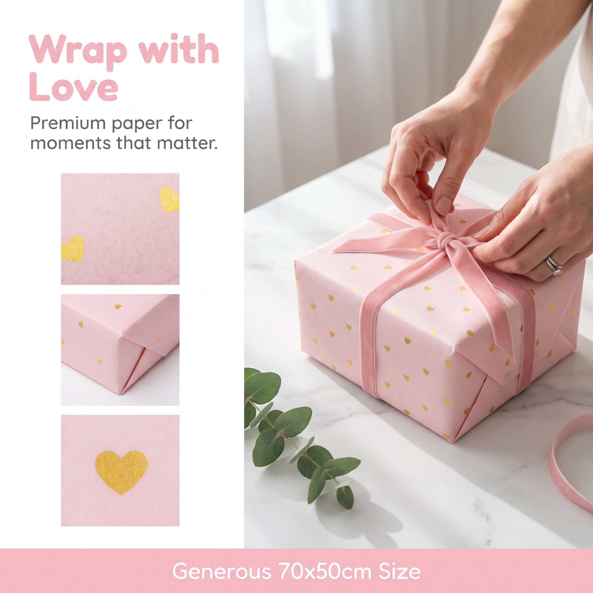 Unique Bargains 20Pcs Heart Pattern Gift Wrapping Paper Pink Gold 27.6" x 19.7"