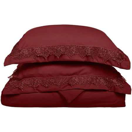 Plain White Duvet Cover Queen Superior Executive 3000 Series Solid Regal Lace Brushed Microfiber Embroidery 3-Piece Duvet and Pillowcase Cover Set - Full/Queen - Burgundy ()