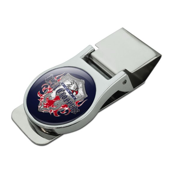 USA Choppers Shield Flames Eagle American Motorcycle Biker Satin Chrome Plated Metal Money Clip