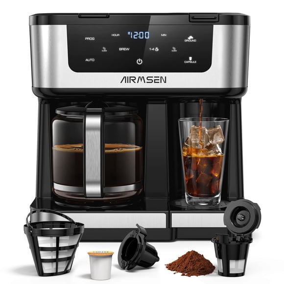 Cafetera AIRMSEN de 12 tazas con sistema dual y pantalla táctil de 1000W
