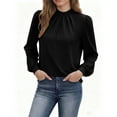 thumbnail image 2 of Womens Tops Pleated Crew Neck Long Sleeve Shirt Dressy Casual Office Work Blouse Dressy Fall Fashion Comfy Fit Womens Blouses, 2 of 5