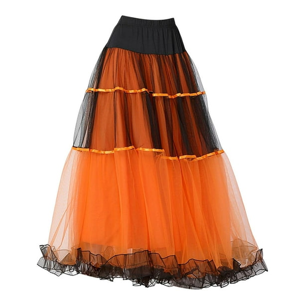 Falda de baile de salón Ropa de baile clásico Traje de baile Falda larga con vuelo escalonado Naranja