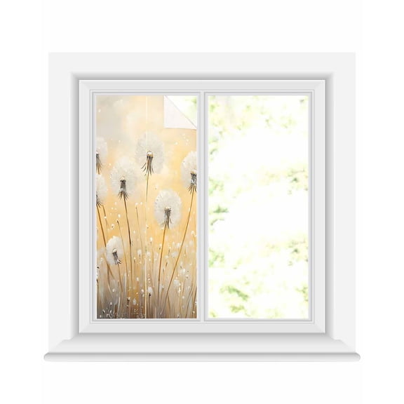 Window Privacy Film Dandelion Flowers Stained Glass Window Film Decorative Sun Block Window Cover Country Spring Botanical Floral Window Clings Static Adhesive Sticker for Bathroom 17.7"x39.3"