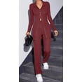 thumbnail image 2 of Women's 2 Piece Outfits Ribbed Knit Button Bodycon Cardigan Sweater Straight Leg Slim Pants Tracksuit Loungewear, 2 of 4