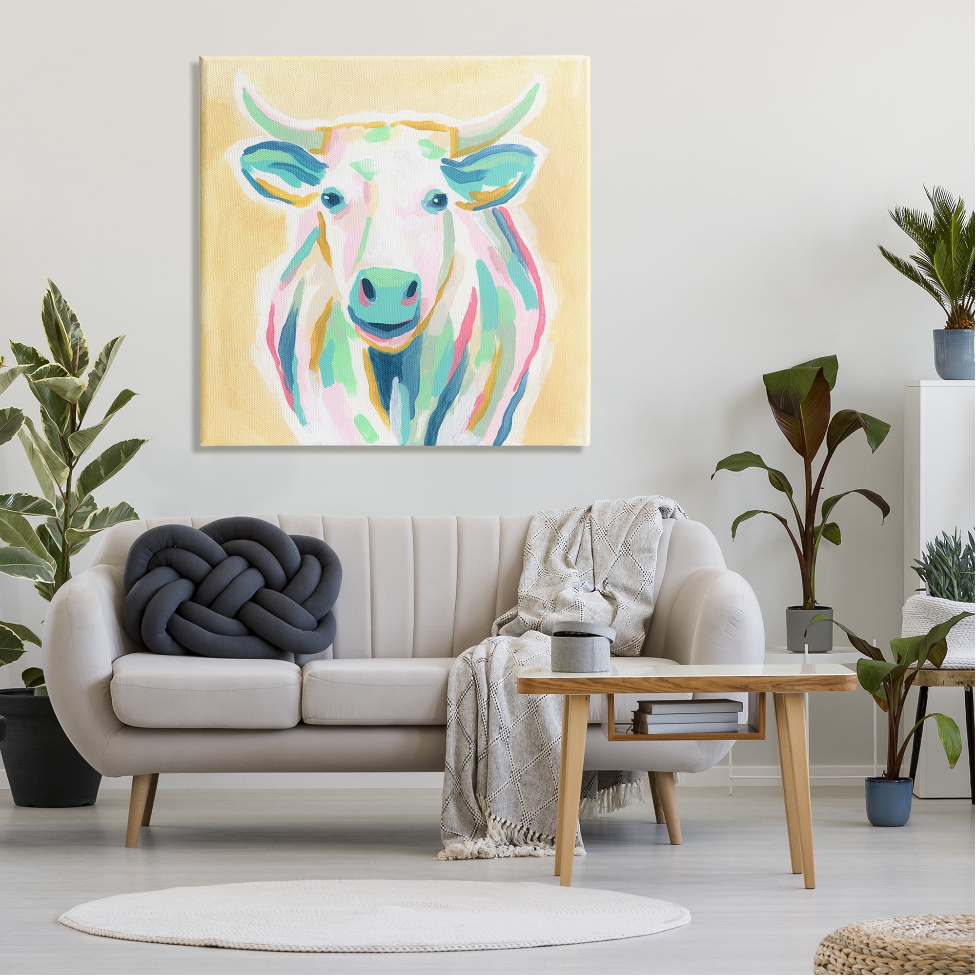 Stupell Industries Pastel Smiling Cattle Animals & Insects Painting Gallery Wrapped Canvas Print Wall Art, 36 x 36