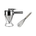thumbnail image 1 of 1 dispensador de masa para panqueques con embudo para hornear de acero inoxidable + soporte fijo con recolector de masa, 1 of 5