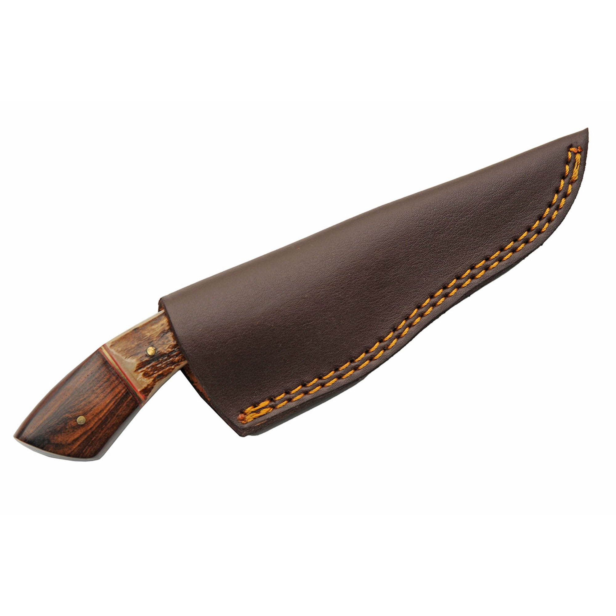 SZCO 7.5 Inch Showdown Wood & Stag Hunter Knife Full Tang Stainless Steel Blade With Leather Sheath Outdoor Fixed Blade Knife