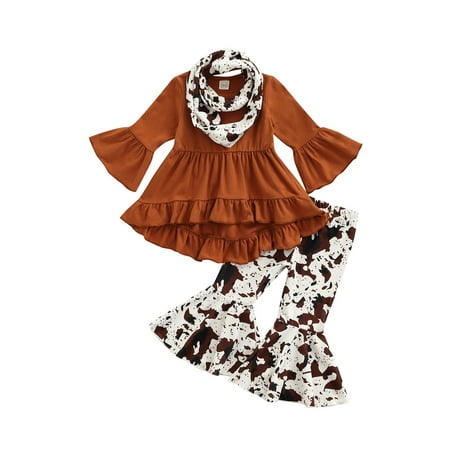 

Fullvigor Little Girls Ruffle Flare Tunic Dress Top Striped Leggings Pants 2PC Outfits Set
