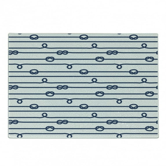 Navy Cutting Board, Ship Boat Sea Life Rope and Marine Nautical Knots as Border Lines Art Print, Decorative Tempered Glass Cutting and Serving Board, Small Size, Navy Blue and White, by Ambesonne