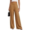 thumbnail image 2 of LIaqionyy Wide Leg Pants for Women Flowy Palazzo Elastic Waist Solid Color Beach Trousers with Pockets Vacation Outfits, 2 of 5