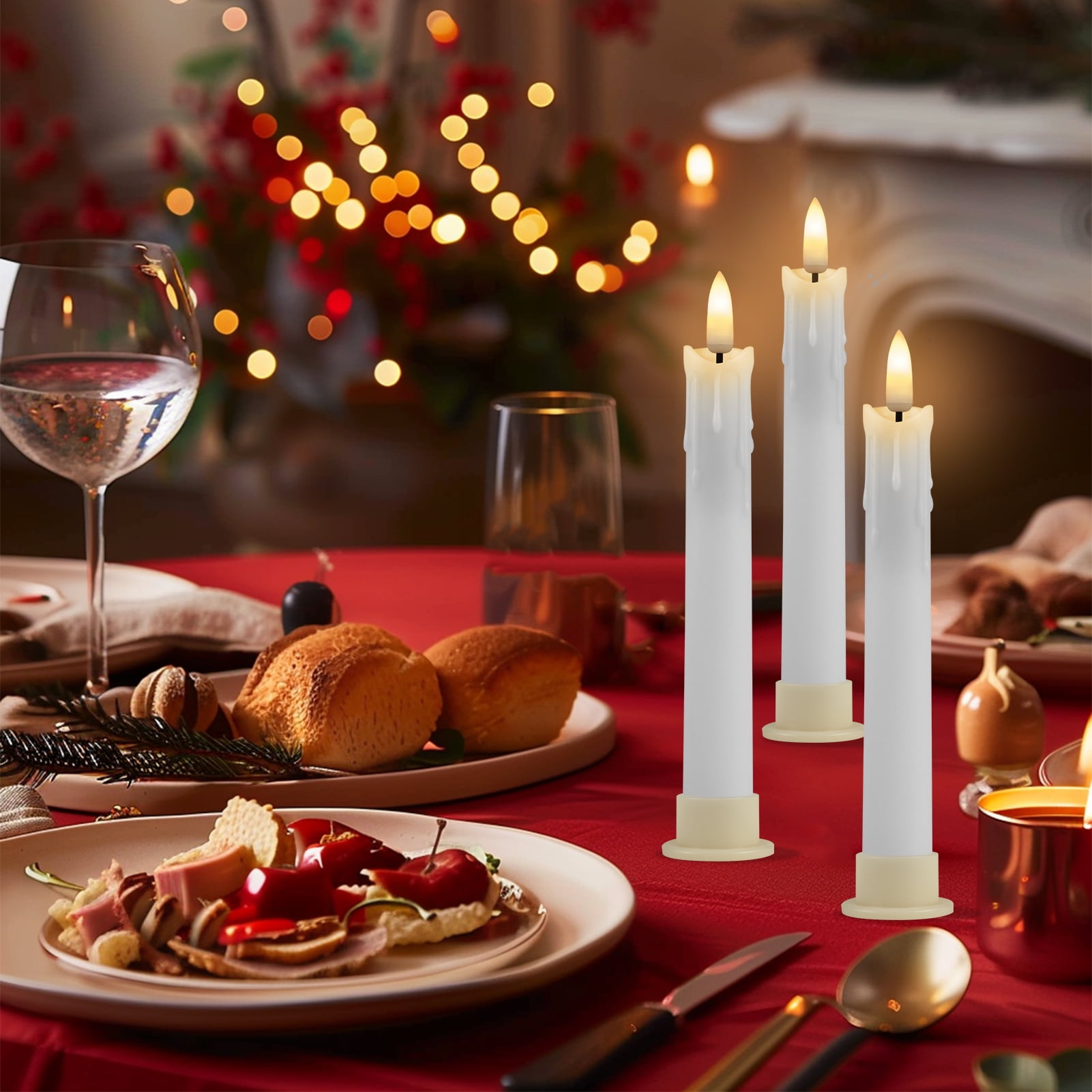 Debonair Flameless Taper Candles Flickering with Remote Timer, Battery Operated Led Warm 3D Wick Dripping-Wax Light Window White Fake Candlesticks with Holder, Christmas Home Wedding Decor(0.7X6.6)