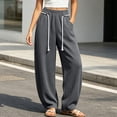 thumbnail image 2 of HomeDM Women's Pants Wide Leg Sweatpants with Pockets Gray Loose Drawstring Lounge Trousers for Athletic Work Size L, 2 of 10