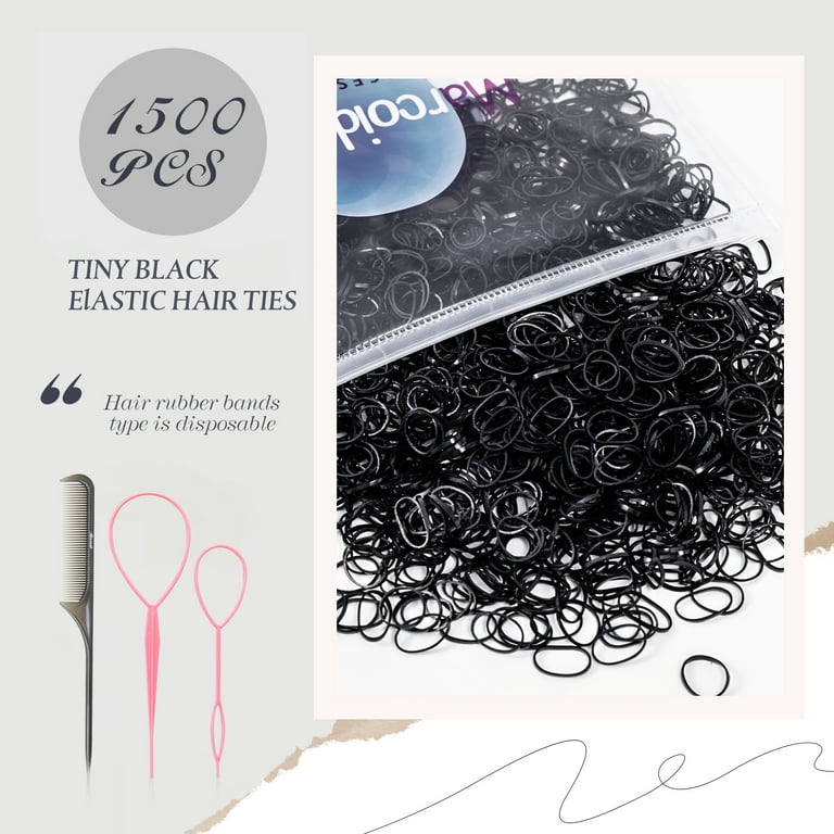 1500Pcs Mini Rubber Bands Soft Elastic Bands for Kid Hair Bands Ties Women  Fashion Girls Braids Hair-black with black comb