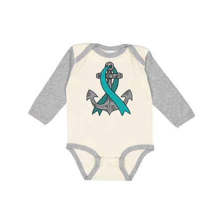 

Inktastic Anchor with Teal Ribbon for Ovarian Cancer Awareness Gift Baby Boy or Baby Girl Long Sleeve Bodysuit