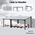thumbnail image 4 of NETAJE 10'x20' Wall Mounted Gazebo Awnings, Permanent Hardtop Aluminum Pergola with Polycarbonate Roof, Outdoor Patio Canopy Shade Cover for Backyard, Decks, Garden, 4 of 8