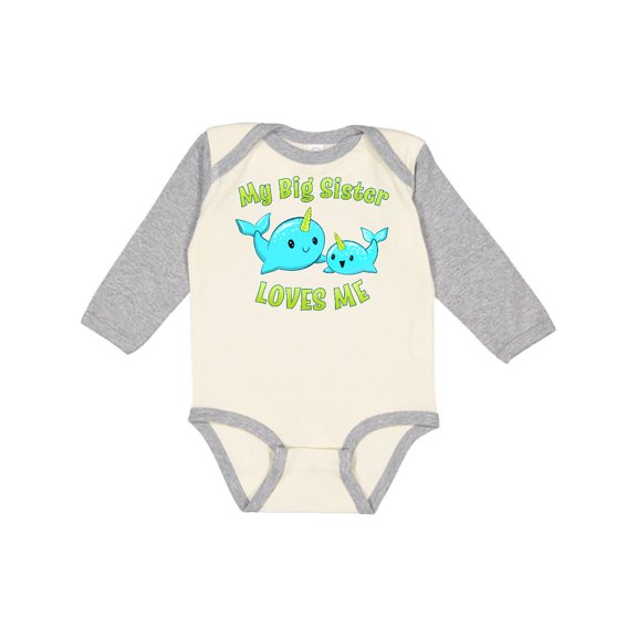 Inktastic My Sister Loves Me- Cute Narwhal Boys or Girls Long Sleeve Baby Bodysuit