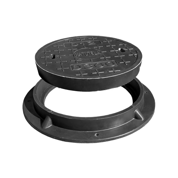 Tapa de alcantarilla redonda Natotela de 30 cm con marco de fibra de vidrio