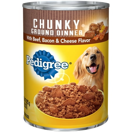 (12 Pack) PEDIGREE Chunky Ground Dinner With Beef, Bacon & Cheese Flavor Adult Canned Wet Dog Food, 22 oz.