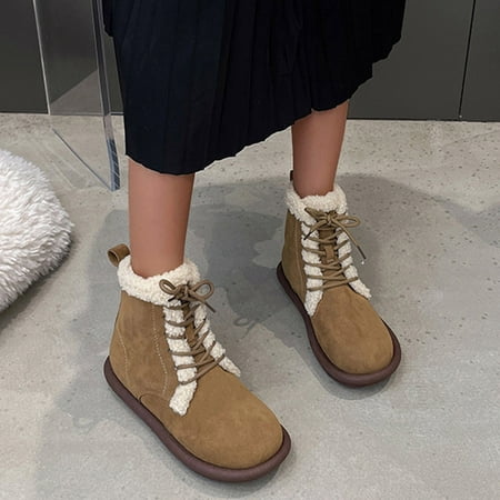 

Gubotare Winter Boots For Women Women s Ankle Boots Stacked Heel Zipper Booties Khaki 8