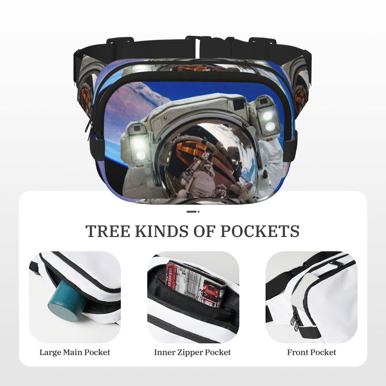 Kuqiui Astronaut in Outer Space Print Fanny Packs for Women Cross Body Waist Bag Fashionable Fanny Pack Designer Workout Hiking Waist Pack Running Travel Gym