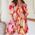 thumbnail image 2 of Robes d'Été pour les Femmes 2023 Mode Femmes Manches Courtes sur l'Épaule Impression Buste Élastique Pull Robe Plage Daliy Parti Plus Size Robe de Soleil, 2 of 9
