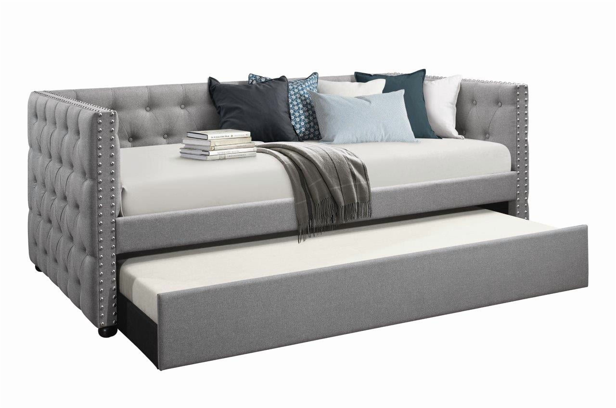 Home Design Solace Twin Daybed – Light Gray Upholstered Frame with Storage-Ready Design