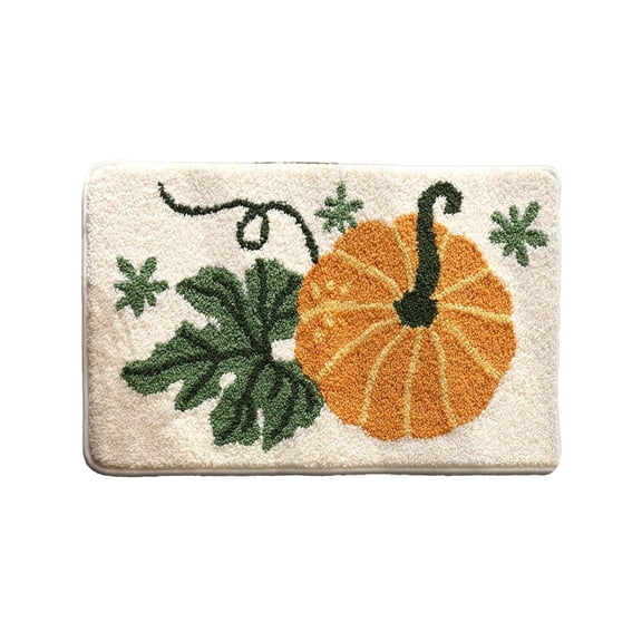 Pumpkin Bath Mat, Cute Pumpkin Orange Rugs, Soft, Plush Shaggy, High Absorbent, Non-Slip, Machine Washable, Tub Living Bedroom Kitchen Decoration, 16x24in