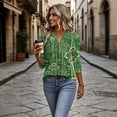 thumbnail image 6 of Boho Print Blouse for Women, V-Neck 3/4 Sleeve Tunic Top with Button Detail - Loose Fit Bohemian Casual Shirt for Fall & Winter Green S, 6 of 7