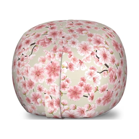 Cherry Blossom Storage Toy Bag Chair  Random Arrangement of Pastel Colored Blooming Sakura Flower  Stuffed Animal Organizer Washable Bag  Small Size  Dried Rose and Eggshell  by Ambesonne